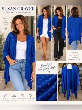 Susan Graver Royal Blue Metallic Dot Drape Kimono Cardigan S